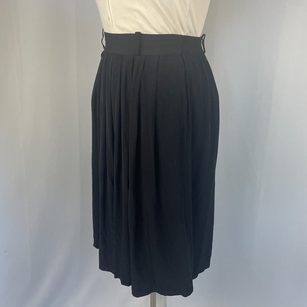 Vintage Pleated Skirt Size 16 Black Solid Midi ALine Minimal Academia Office 90s - Picture 5 of 13